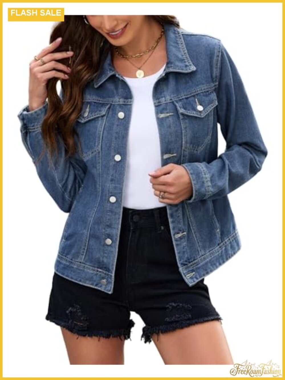 Fitted Cropped Denim Jean Jacket Long Sleeve Stretch Button Down with Pockets